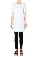 Short Sleeve Fray Dress - White
