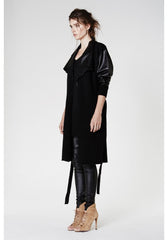 Kestrel Leather Sleeve Drape Knit Coat
