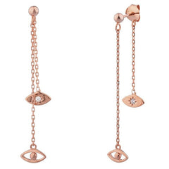 Evil Eye Drop Earrings - Rose Gold