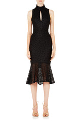 Sistine High Neck Flare Dress - Black