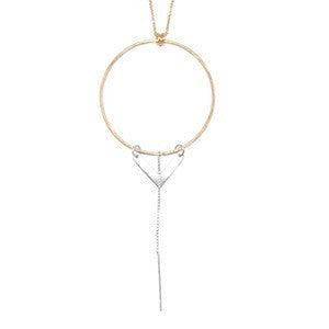 Big Circle and V Drop Nacklace - Gold and Silver